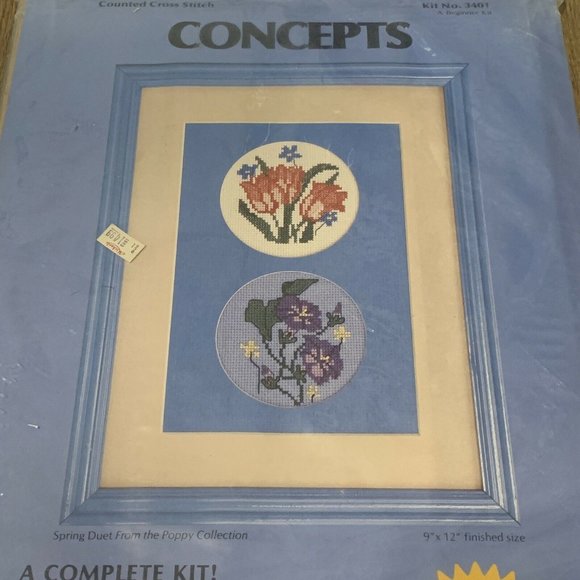 CONCEPTS Counted Cross Stitch w/ Frame #3401 Spring Poppy Collection 9 x 12 NEW - Picture 5 of 5